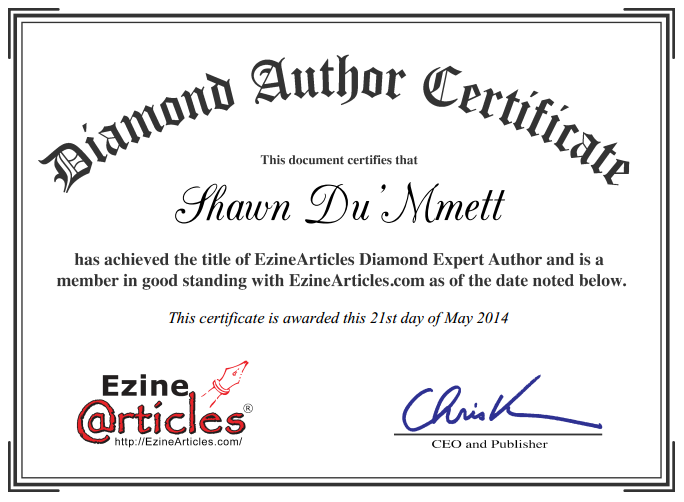 EzineArticles Diamond Author Certificate